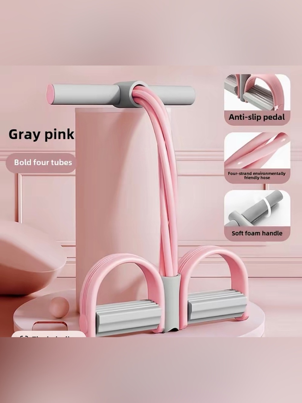 Pink Resistance Tube Abdomen/Leg Toner with Foot Pedals